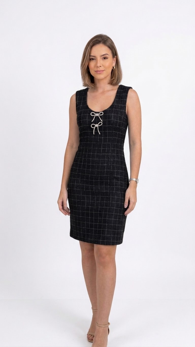 Vestido Muscle com Alças Grossas e Detalhes de Laço 