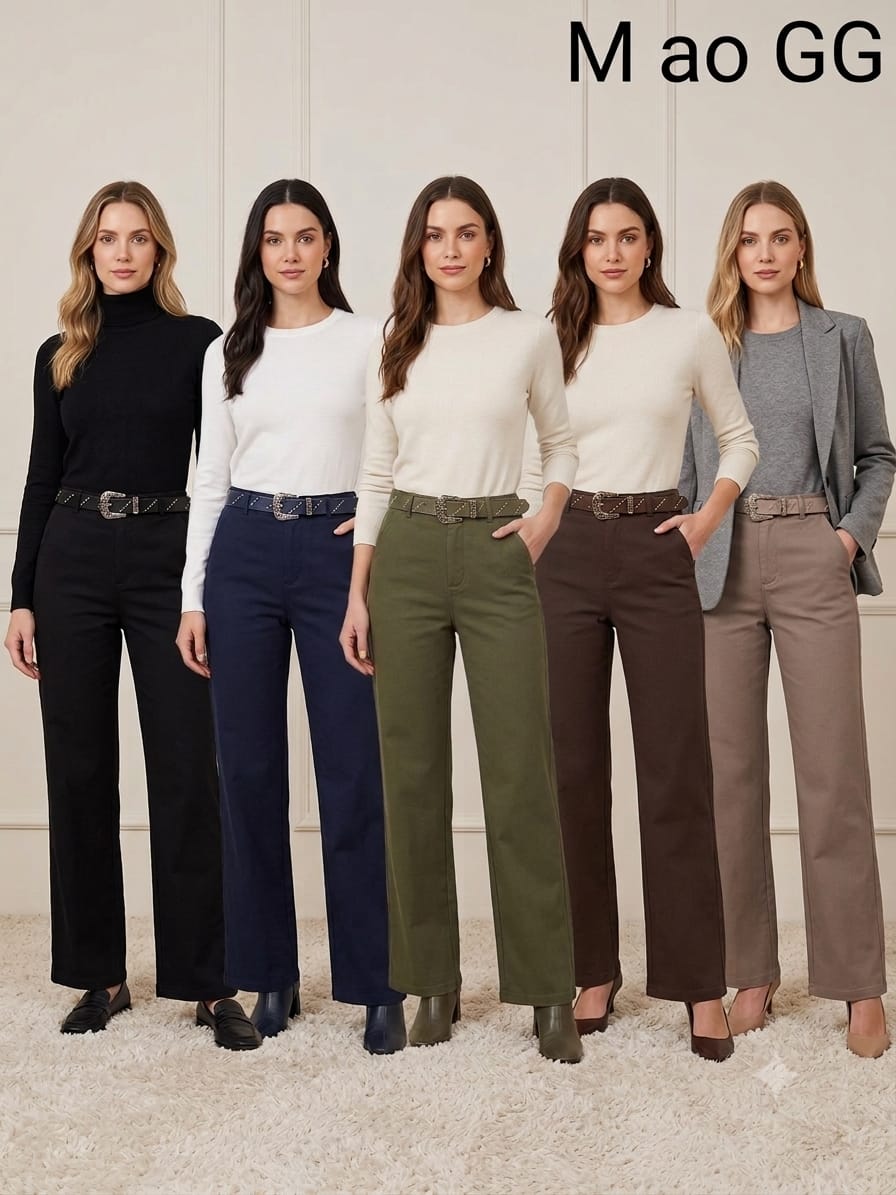 Calça Pantalona Feminina Elegante Cintura Alta com Cinto Moda Casual 