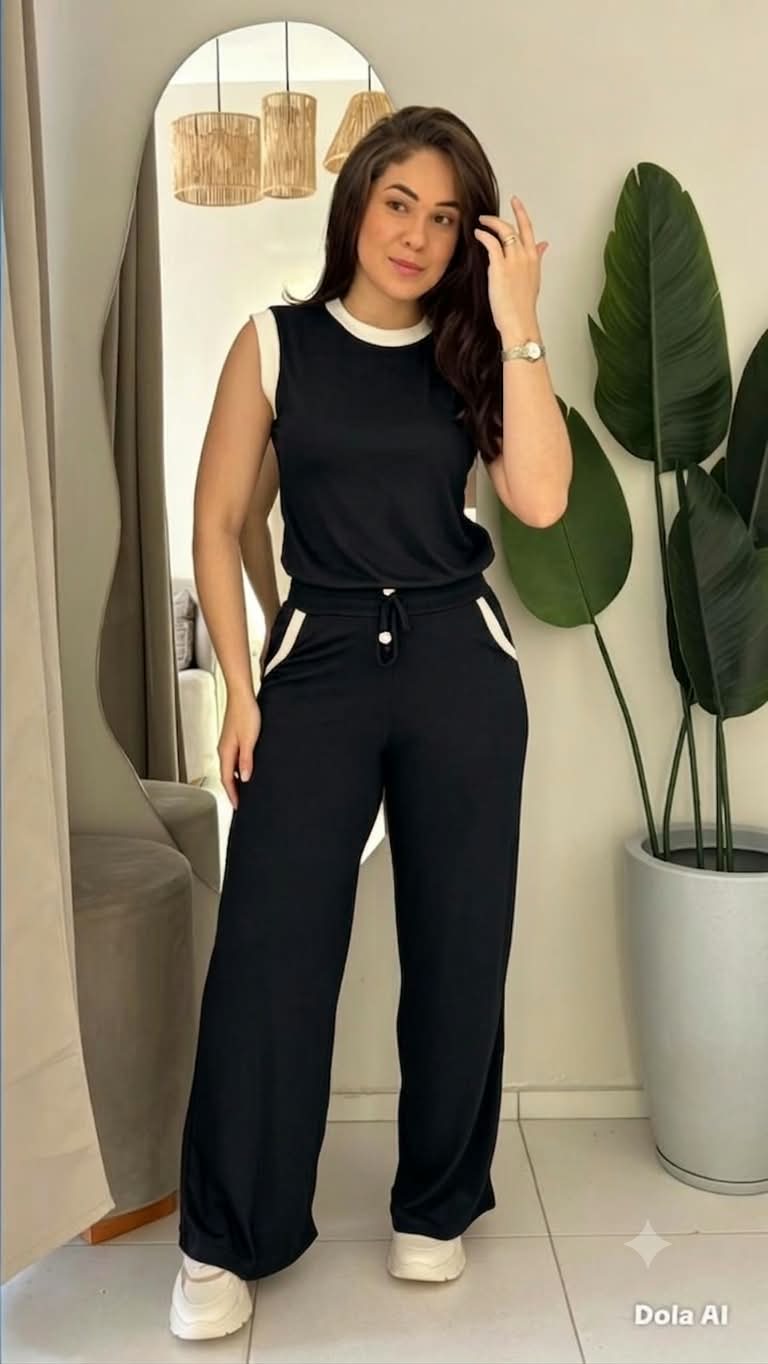 Conjunto Feminino Suede Bicolor – Blusa e Calça