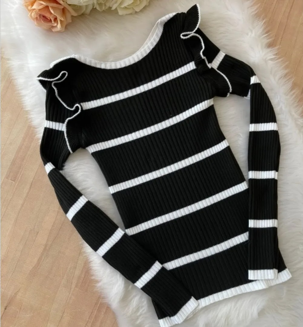 Blusa Listrada Modal Manga Longa